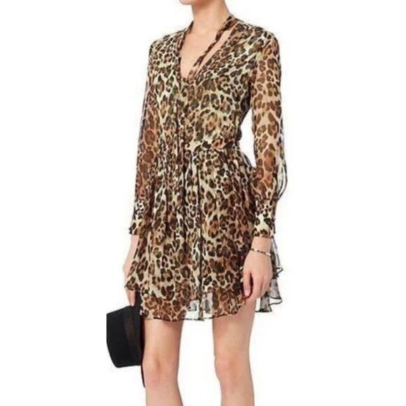 Intermix cheetah print sheer layered ruffled flowy long sleeved dress size small - Picture 1 of 12